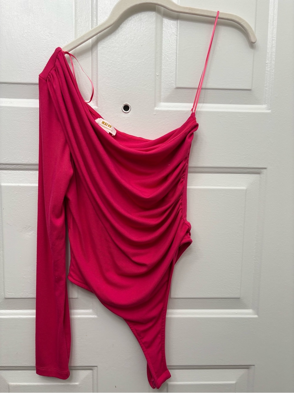 Maeve by Anthropologie Fuchsia One-Shoulder Draped Bodysuit